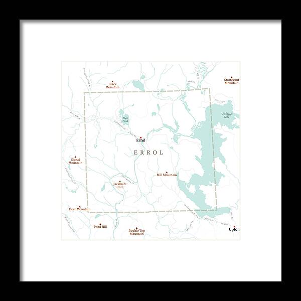 New Hampshire Framed Print featuring the digital art NH Coos Errol Vector Road Map by Frank Ramspott