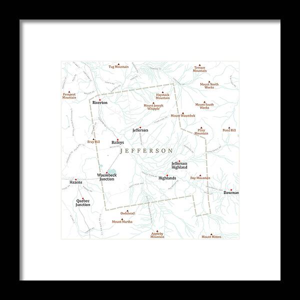 New Hampshire Framed Print featuring the digital art NH Coos Jefferson Vector Road Map by Frank Ramspott