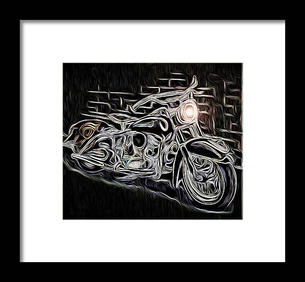 Vintage Motorcycle Framed Print featuring the digital art Night Biker by Ronald Mills