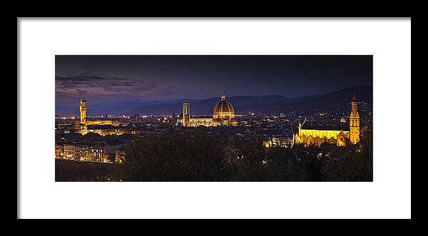 Panoramic Framed Print featuring the photograph Night firenze by Adriano Ficarelli