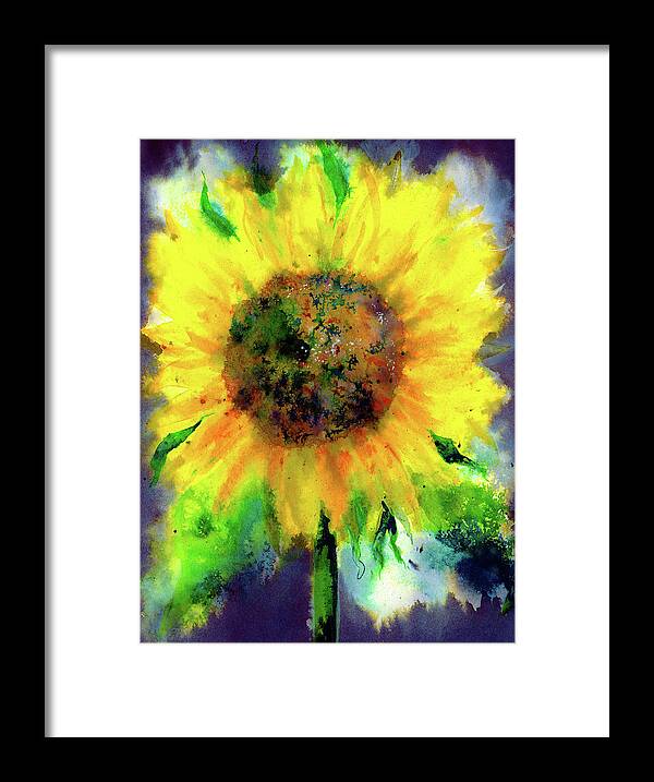 Sunflower Framed Print featuring the painting Night flower by Karen Kaspar