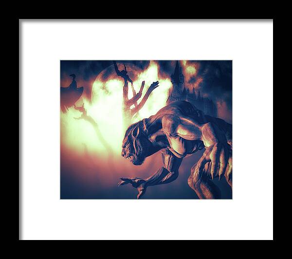 Lycan Framed Print featuring the digital art Night Of The Lycan by Bob Orsillo