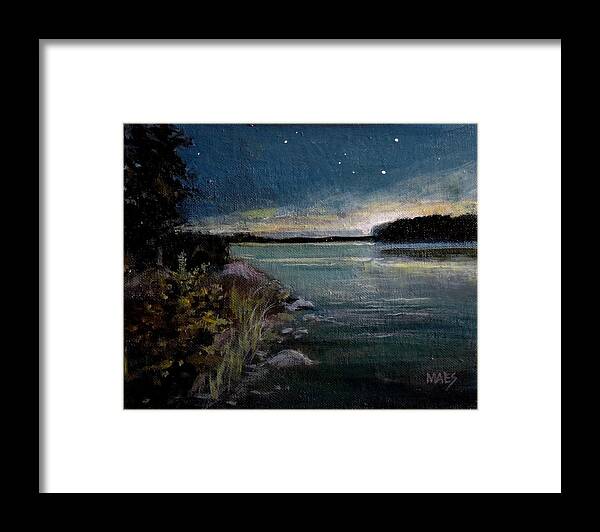 Night On Lake Framed Print featuring the painting Night on Lac Kipawa by Walt Maes
