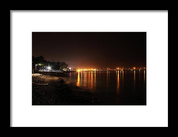 Sea Framed Print featuring the photograph Night sea in Bar, Montenegro by Elena Pilepina