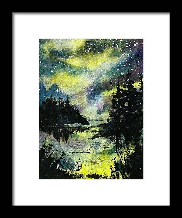 Night Sky Framed Print featuring the painting Night Skies over Acadia by Kellie Chasse