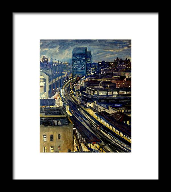 Inwood Nocture Framed Print featuring the painting Night Tracks New York Nocturne Broadway Bridge by Thor Wickstrom