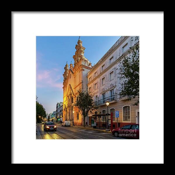 Catholicism Framed Print featuring the photograph Night View of del Carmen Church in Alameda Apodaca Cadiz Andalusia by Pablo Avanzini