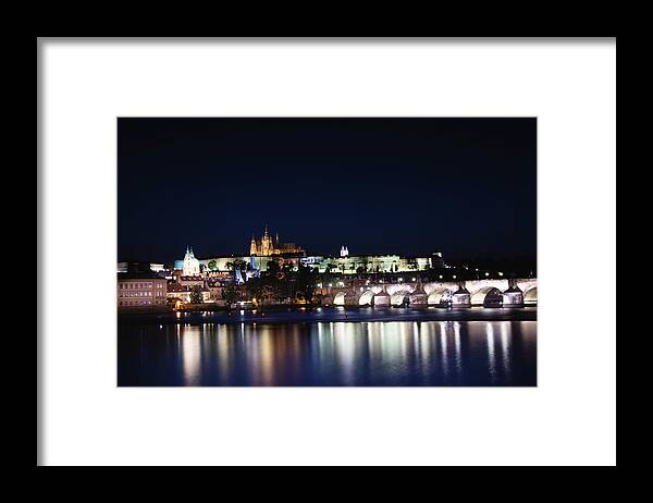 Lamps Framed Print featuring the photograph Night view of the old town of Prague with Prague Castle by Vaclav Sonnek