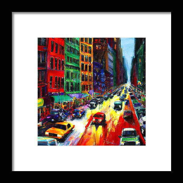 Streets Framed Print featuring the painting Nights of New York City, 05 by AM FineArtPrints