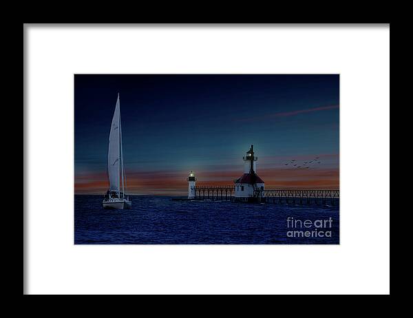 Michigan Framed Print featuring the photograph Nighttime For St. Joseph Lighthouse by Ed Taylor