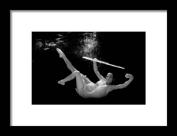 Flute Framed Print featuring the photograph Nina in pool with flute 238 by Dan Friend