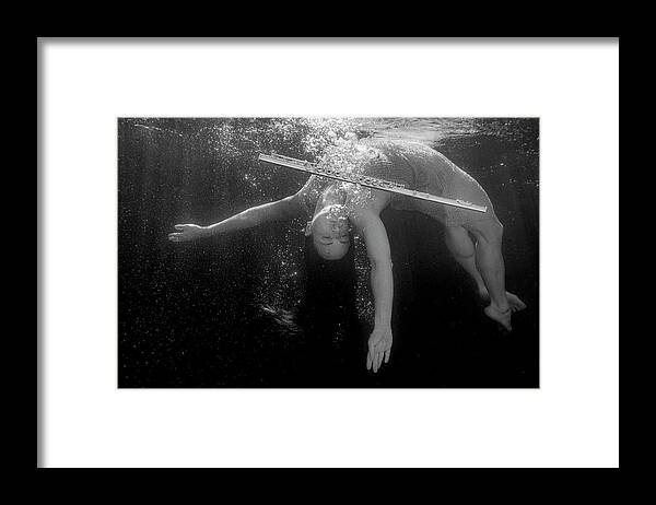 Flute Framed Print featuring the photograph Nina in pool with flute 239 by Dan Friend