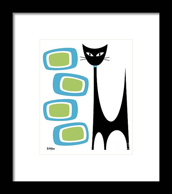 Atomic Framed Print featuring the digital art No Background Atomic Cat Blue Green by Donna Mibus