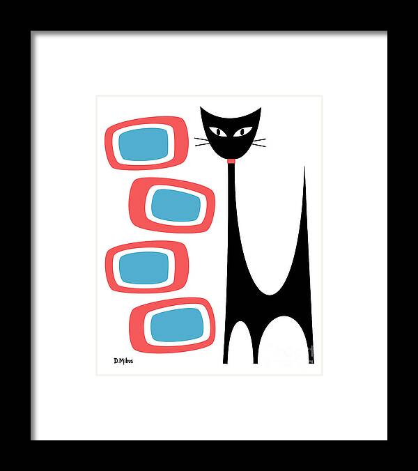 Atomic Framed Print featuring the digital art No Background Atomic Cat Blue Pink by Donna Mibus