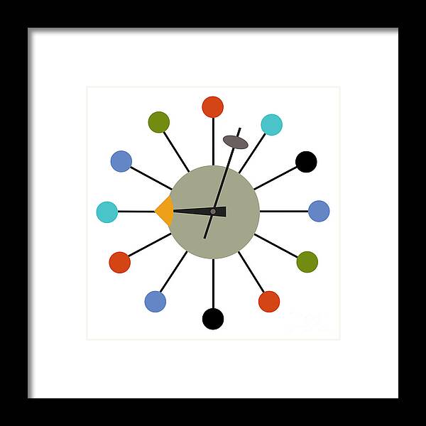 Mid Century Modern Framed Print featuring the digital art No Background Ball Clock by Donna Mibus