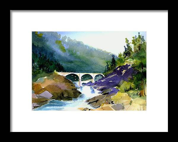 Bridge Over American River Framed Print featuring the painting No Hands/ Mtn Quarries Bridge by Joan Chlarson
