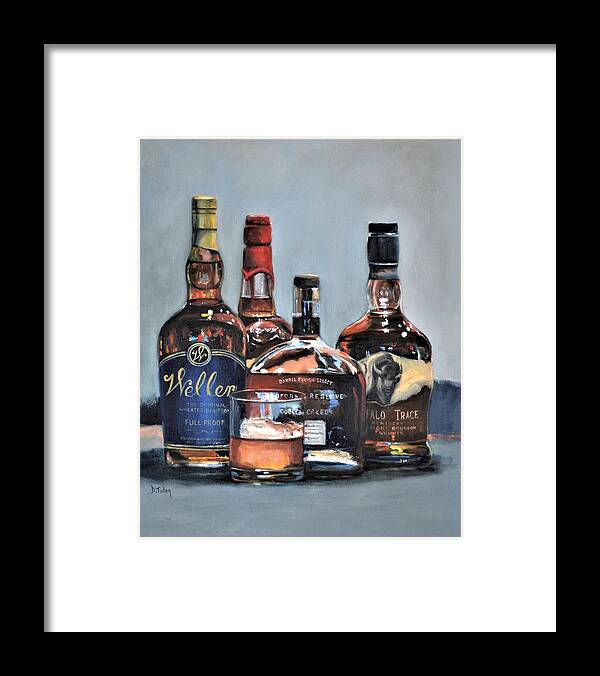 Bourbon Framed Print featuring the painting Weller and Friends - Bourbon Bar Painting by Donna Tuten
