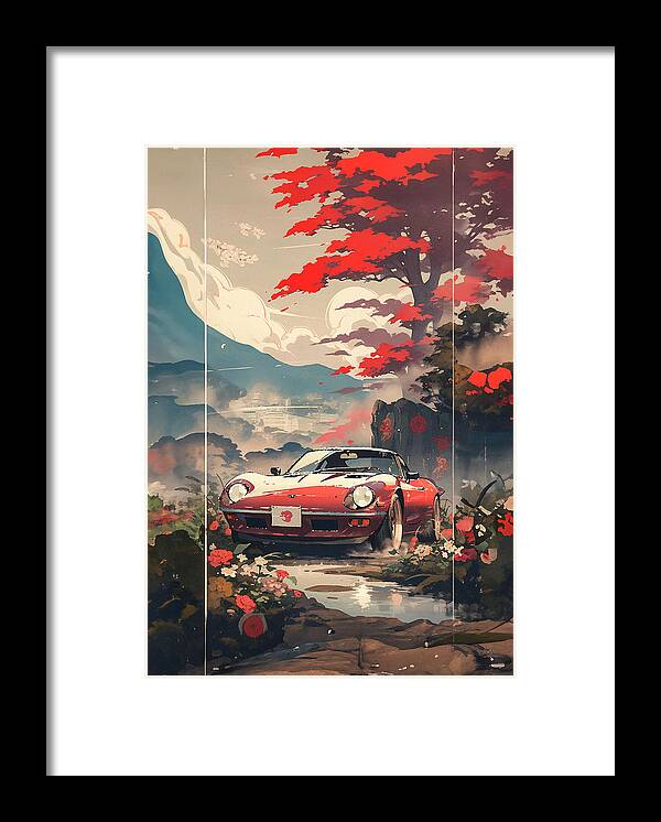 Honda Framed Print featuring the drawing No00025 My Honda Z car ukiyo-e japanese style by Clark Leffler