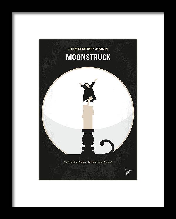 Moonstruck Framed Print featuring the digital art No1346 My Moonstruck minimal movie poster by Chungkong Art