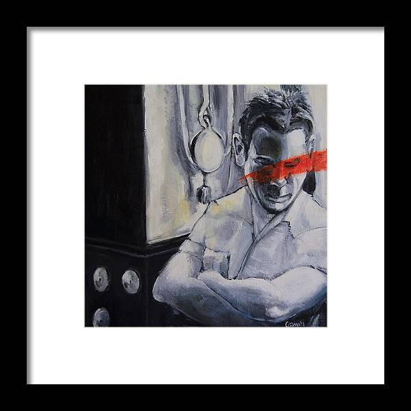 Man Framed Print featuring the painting Non Essential Red by Jean Cormier