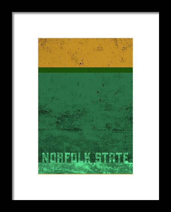 Norfolk State Framed Print featuring the mixed media Norfolk State Team Colors College University Distressed Retro Sports Poster Series by Design Turnpike