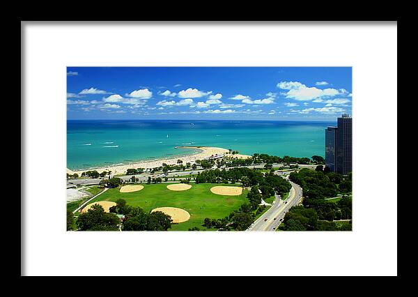 Cityscape Framed Print featuring the photograph North Avenue Beach Lakefront Lincoln Park Baseball Fields Aerial by Patrick Malon