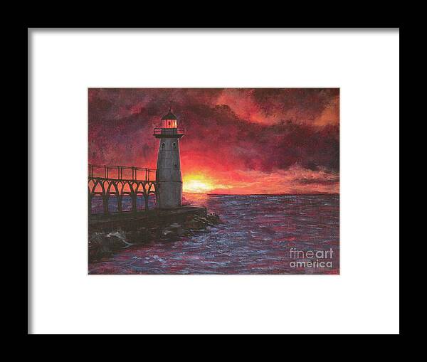 North Pierhead Framed Print featuring the painting North Pierhead Lighthouse by Zan Savage