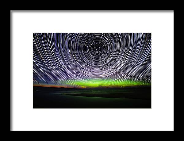 Northern Lights Framed Print featuring the photograph Northern Lights with Star Trails by Shixing Wen