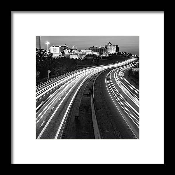 Rogers Arkansas Framed Print featuring the photograph Northwest Arkansas Skyline Over Highway 49 in Black and White 1x1 by Gregory Ballos