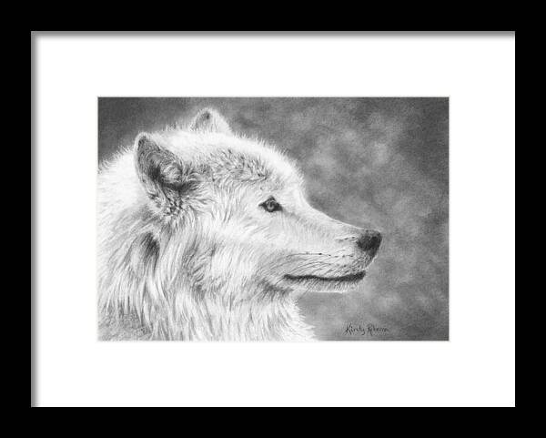 Wolf Framed Print featuring the drawing White Wolf by Kirsty Rebecca