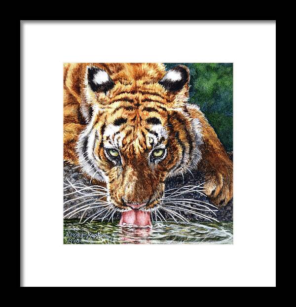 Tiger Framed Print featuring the painting Not One Step Closer by Denise Horne-Kaplan