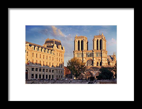 Paris Framed Print featuring the photograph Notre Dame Cathedral Evening Time - Paris by Barry O Carroll