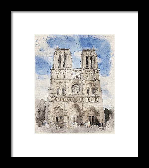Digital Watercolor Framed Print featuring the digital art Notre Dame Cathedral by George Pennington