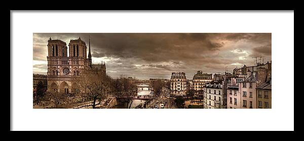 Ile De La Cite Framed Print featuring the photograph Notre Dame Panorama by Serge Ramelli
