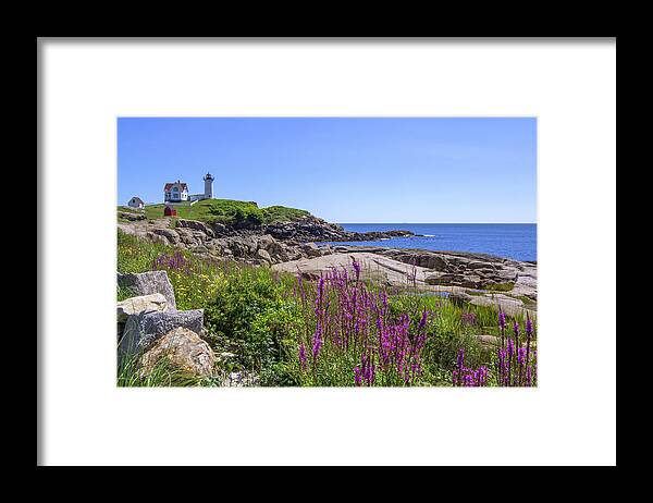 Maine Framed Print featuring the photograph Nubble Light Flowers by Chris Whiton