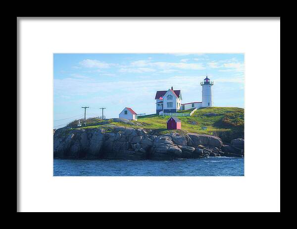 Nubble Lighthouse Framed Print featuring the photograph Nubble Lighthouse Maine 2 by Lindsay Thomson