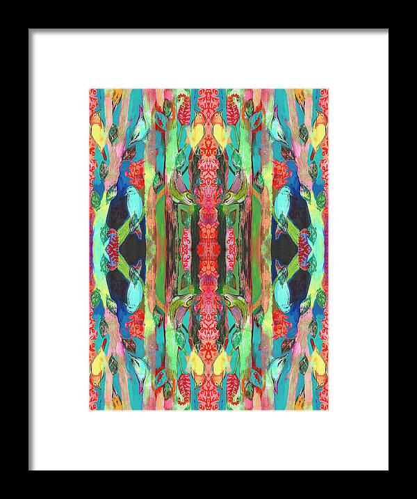 Nuthatch Framed Print featuring the digital art Nuthatch Forest Pattern by Jennifer Lommers
