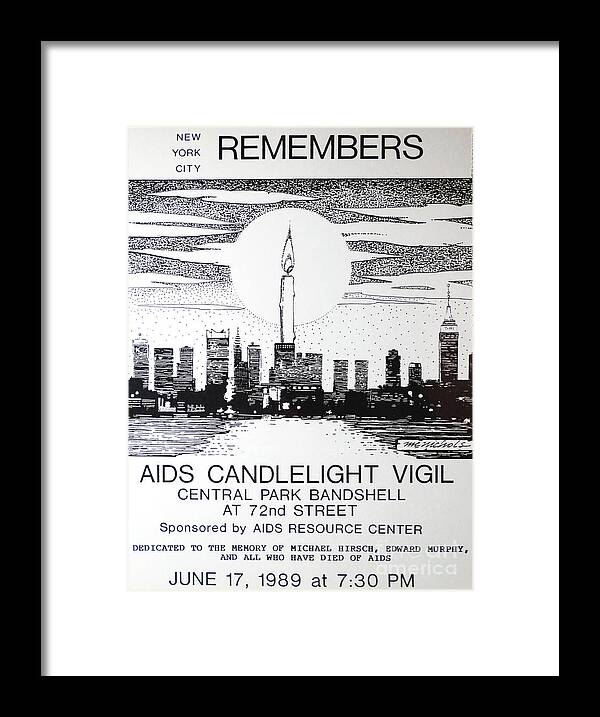 Nyc Aids Candlelight Vigil Poster Framed Print featuring the drawing NYC AIDS Poster by William Hart McNichols