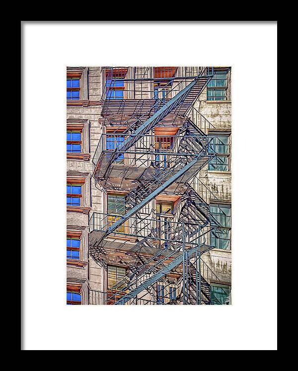 Nyc Framed Print featuring the photograph NYC Emergency Exit, Stylized Version by Marcy Wielfaert