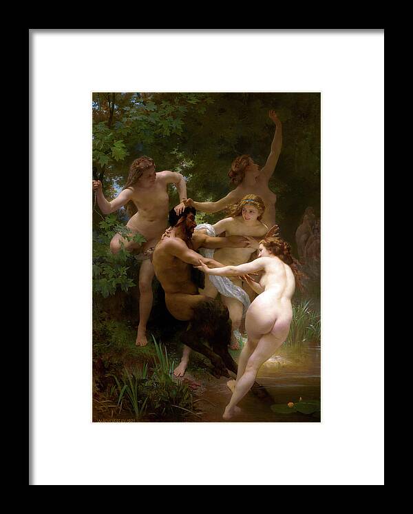 William Adolphe Bouguereau Framed Print featuring the painting Nymphs and Satyr, 1873 by William Bouguereau