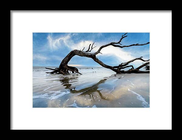 Clouds Framed Print featuring the photograph Oak Tree Arbor at Low Tide at Jekyll Island by Debra and Dave Vanderlaan