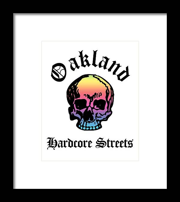 Oakland Framed Print featuring the drawing Oakland California Hardcore Streets Urban Streetwear Spectrum Skull, Super Sharp PNG by Kathy Anselmo