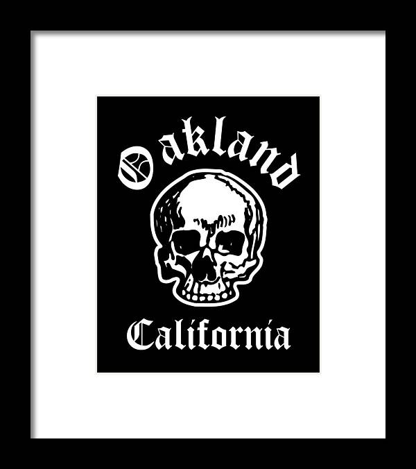 Oakland Framed Print featuring the photograph Oakland California Hardcore Streets Urban Streetwear White Skull, White Text Super Sharp PNG 3 by Kathy Anselmo