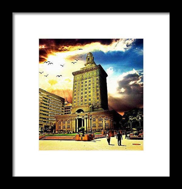 Oakland City Hall Framed Print featuring the digital art Oakland City Hall, in sunset light by Nicko Prints