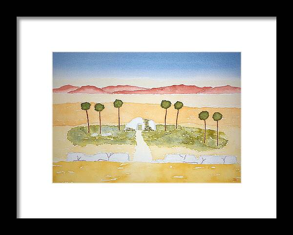 Watercolor Framed Print featuring the painting Oasis of Lore by John Klobucher