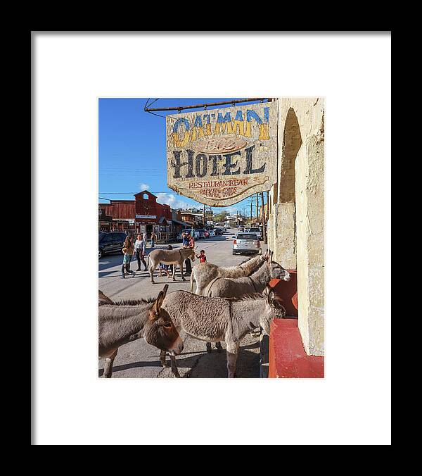 Oatman Framed Print featuring the photograph Oatman Hotel Check In, Arizona by Don Schimmel