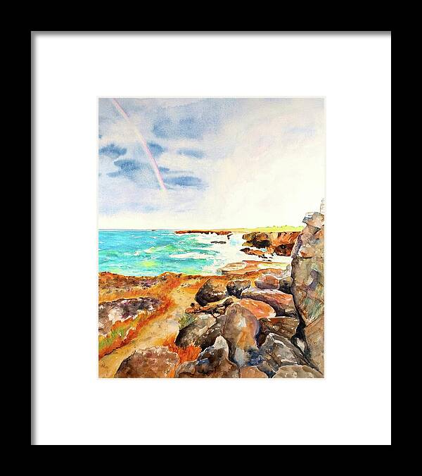 Coast Framed Print featuring the painting Ocean Rainbow - Coastal Fog by Carlin Blahnik CarlinArtWatercolor