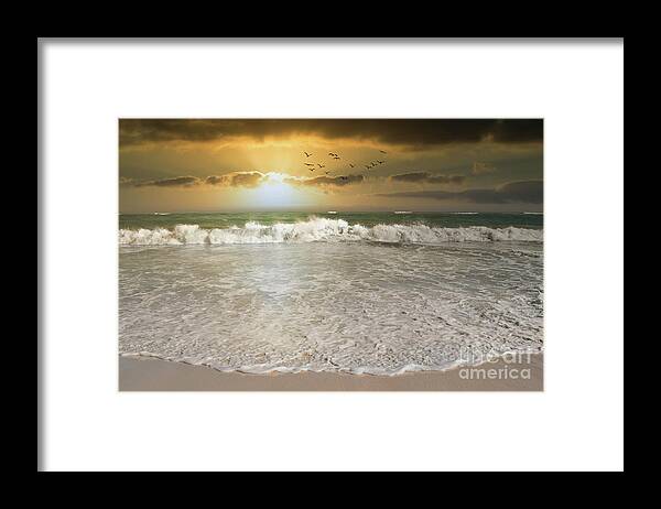 Ocean Framed Print featuring the photograph Ocean sunset Photo 156 by Lucie Dumas