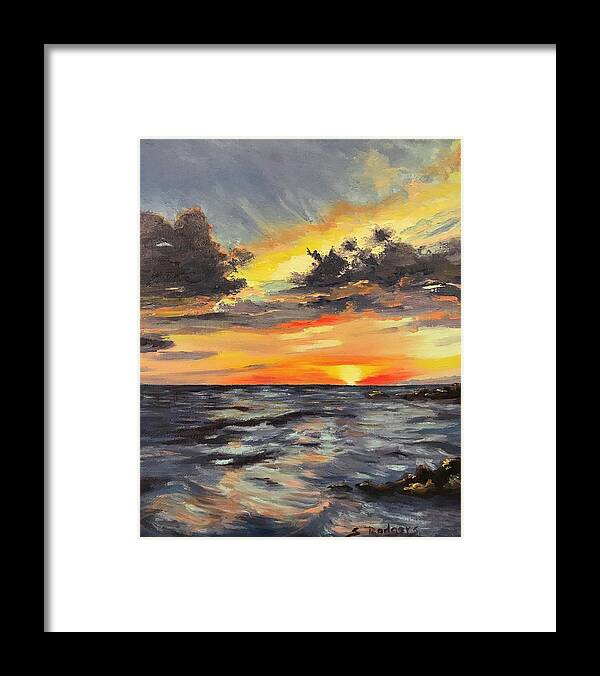 Seascapes Framed Print featuring the painting Ocean Sunset by Sherrell Rodgers