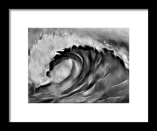Ocean Wave Framed Print featuring the digital art Ocean Wave Abstract - B/W by Ronald Mills